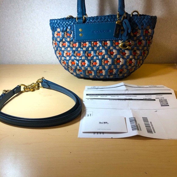 SOLD- COACH Woven Tote 16 Lake Multicolor - Picture 4 of 12